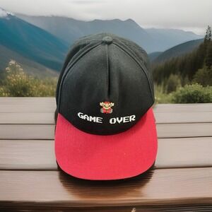 Super Mario Bros Hat Cap Snap Back Black Red Game Over Pixel Nintendo Gamer Mens